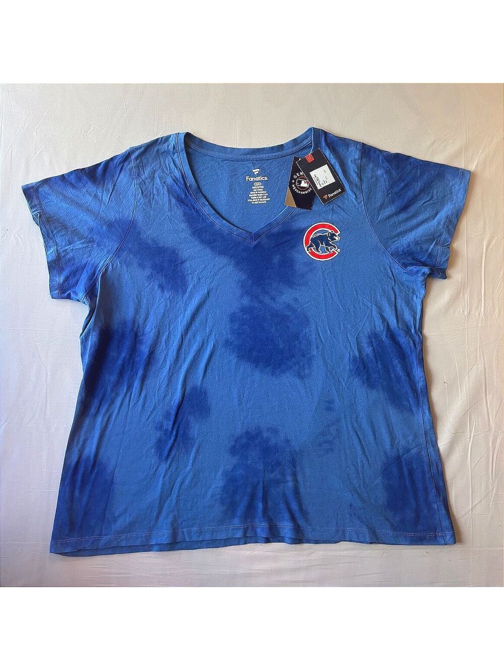 NWT Women's Fit Fanatics Chicago Cubs Tie-Dye V-Neck T-Shirt Blue 3X